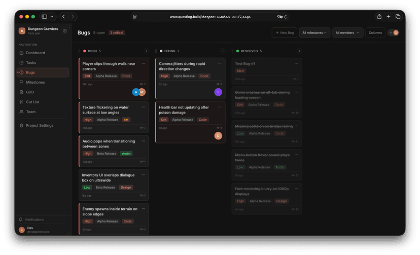 Questlog — Project Management for Indie Game Developers